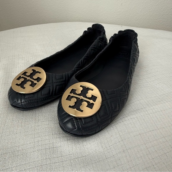 New Tory Burch Navy Espresso Minnie Travel Ballet Quilted Leather Size 8 - Picture 3 of 9